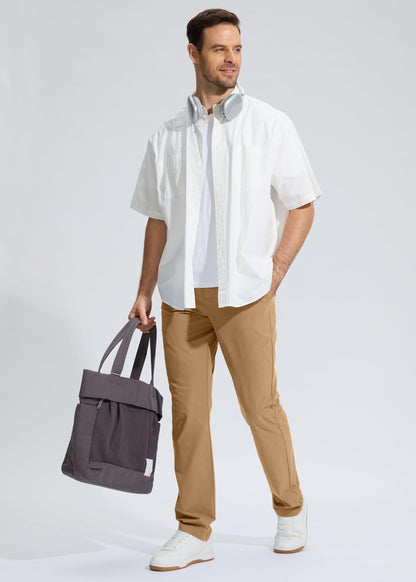 Pudolla Men's Golf Pants Work Dress Comfy Pants Casual Slacks Trousers with Pockets(Dark Khaki 42Wx34L)