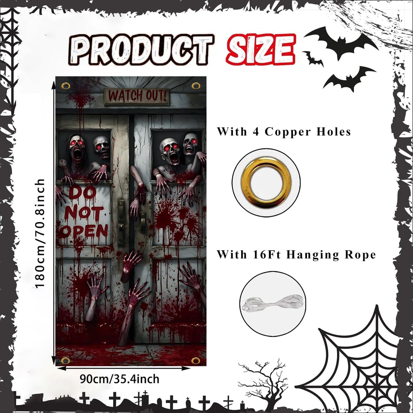 Halloween Terror Theme Door Cover, DO NOT OPEN Theme Door Cover, Scary Bloody Door Banner for Halloween Spooky Party Decorations, 71x35 Inch (NOT OPEN A)