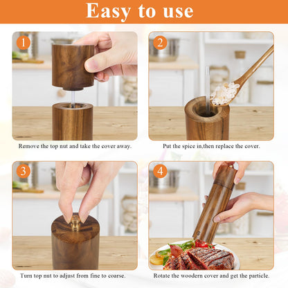 Yvake Wooden Salt and Pepper Grinder Set,8 Inch Manual Salt and Pepper Mill, Adjustable Coarseness and Refillable,Acacia Wood Pepper Grinder for your kitchen[Set of 2]