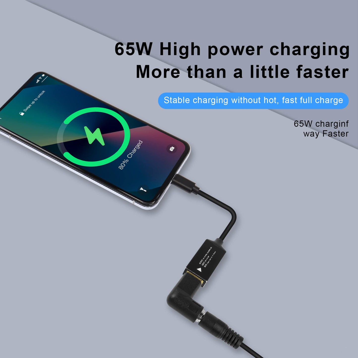 GINTOOYUN PD65W DC5525 to USB-C Charging Cable DC5.5mmx2.5mm Round Female to Type-C Charger Power Adapter Cable for Laptops,Mobile Phones,Tablets, Rechargeables,etc(7Inch)