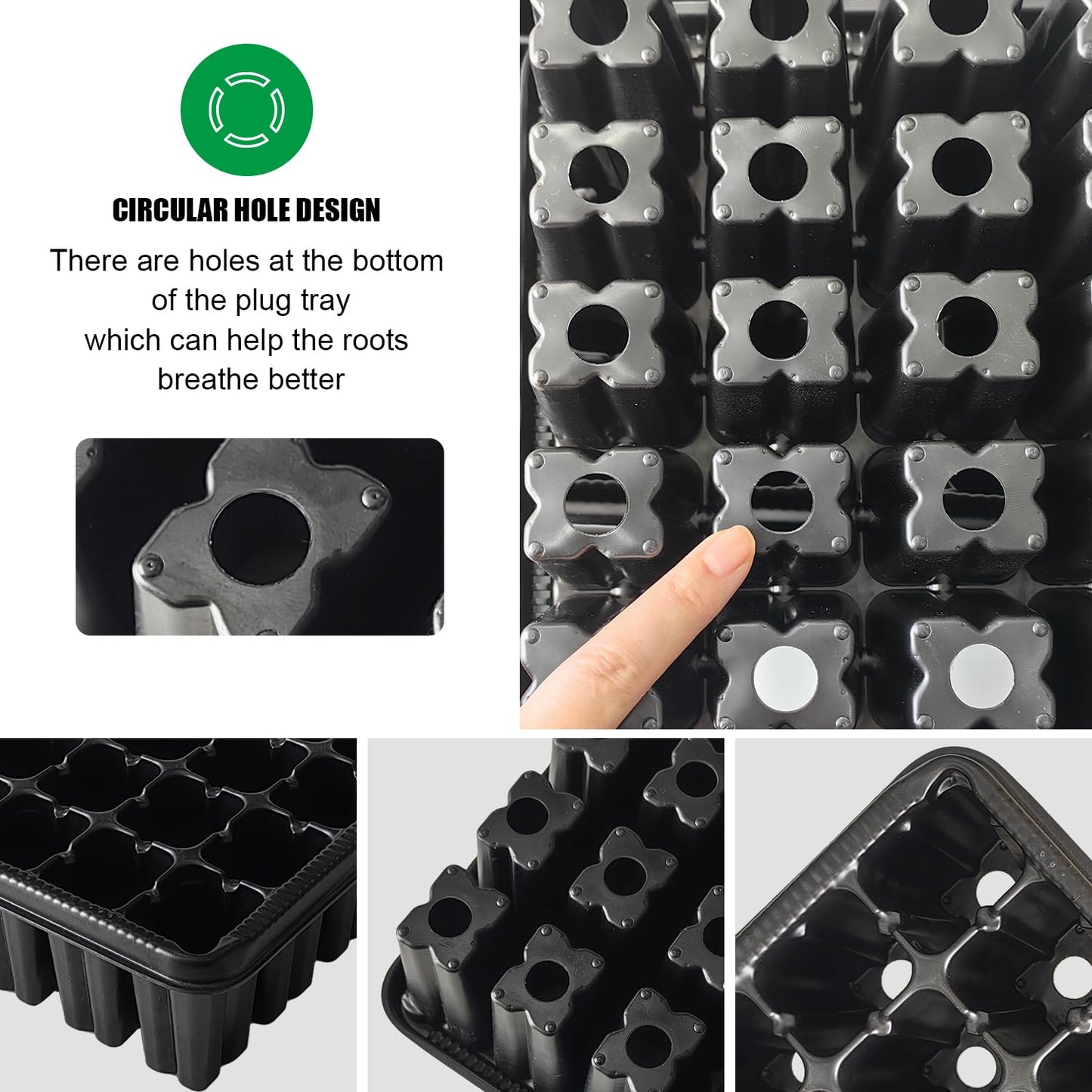 RooTrimmer 54 Cell Seed Starter Trays, 2.8" Deep Plug Tray Seedling for TD377 Nursery Tray, Super Thick Reusable Trays for Easy Transplantation (11.14inch ×14.6 inch, 5-Pack)