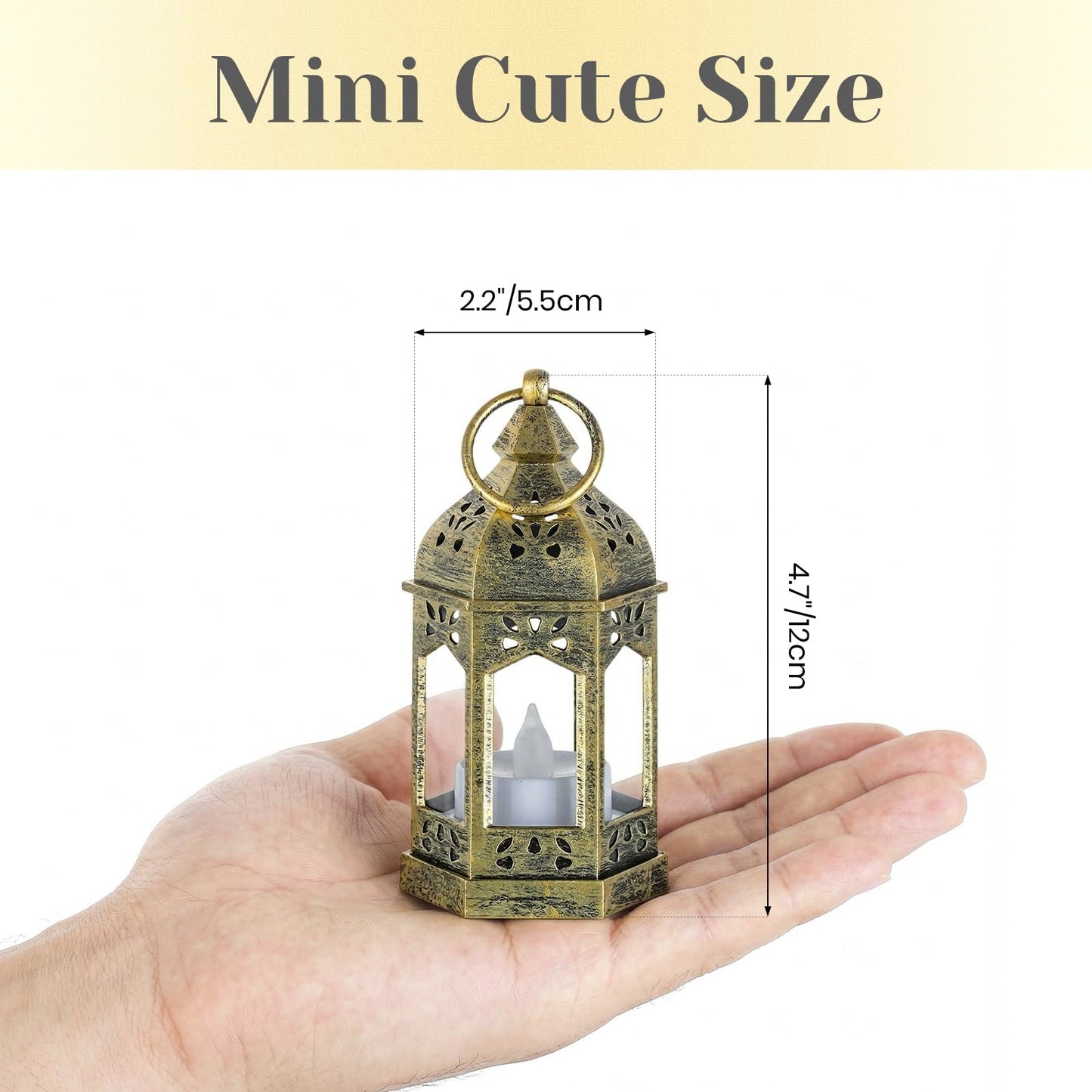 Hewory Mini Lanterns with Remote Control: Set of 10 Gold Decorative Lanterns for Centerpeces - Holiday Party Decoration for Wedding, Ramadan, Diwali, Halloween, Christmas