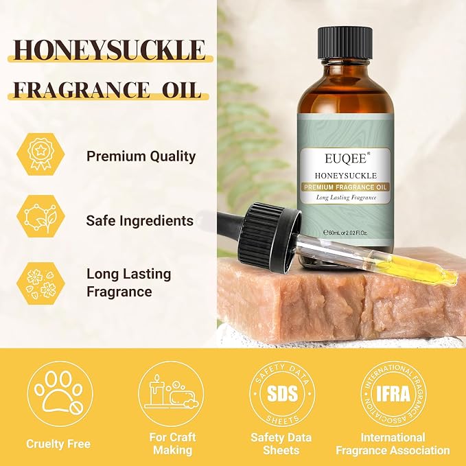 EUQEE Honeysuckle Fragrance Oil 60 ml Premium Fragrance Essential Oil with Glass Dropper for Candle Making, DIY Bath Bombs, Aromatherapy (2.02 Fl oz)