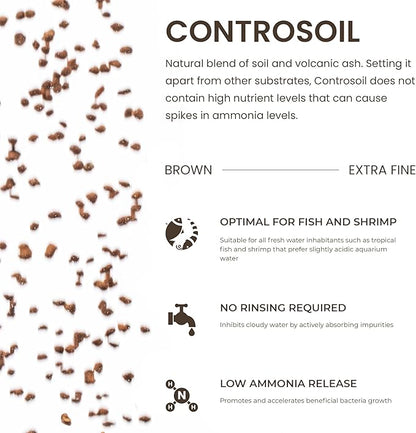Ultum Nature Systems Controsoil - Freshwater Aqua Soil Substrate for Fish, Shrimp, Live Plant Propagation and Aquascaping - 6.8pH Low Ammonia, Volcanic Ash - Brown, Extra Fine (1 Liter)