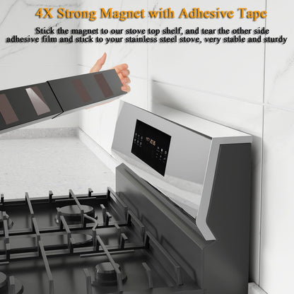 VANGAYH Magnetic Shelf for Stove Top, Adjustable 15"-30" Stove Top Shelf Kitchen Magnetic Spice Rack Organizer Storage, Stainless Steel, Metallic Black