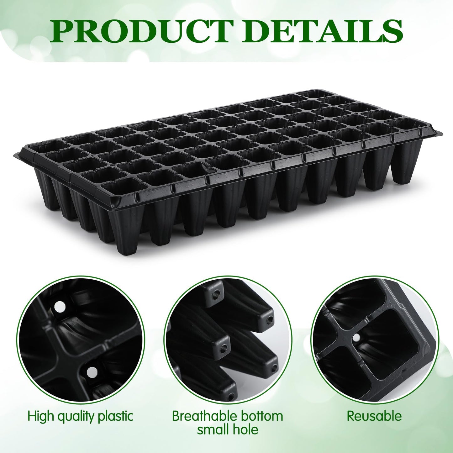Vesici 20 Pcs 50 Cell Deep Root Seed Starting Trays 3.54" Depth Seedling Plastic Nursery Trays Bulk Thick Plastic Starter Cups for Plants with 120 Labels 2 Plant Tool Germination Gardener Supply