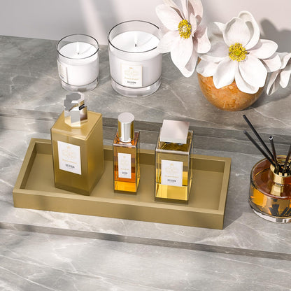 ZHWS Gold Bathroom Vanity Tray for Soap Dispenser, Perfume, Jewelry, Candle, Makeup, Decor, Toilet Tank Tray, Kitchen Tray for Spice, Salt, Coffee 11.3”L x 4.4”W x 1.14”H