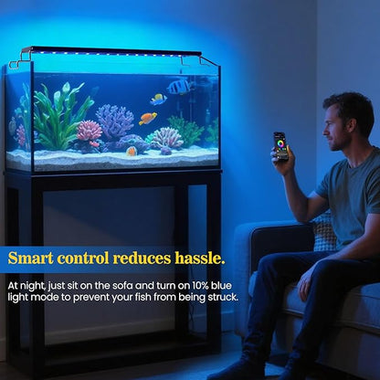 Full Spectrum Aquarium Light: Fish Tank Light with APP & Remote Timer Control for Aquatic Pet Plants Lover - Extendable Fish Tank Lights for 11-17 Inch Freshwater Saltwater Aquarium