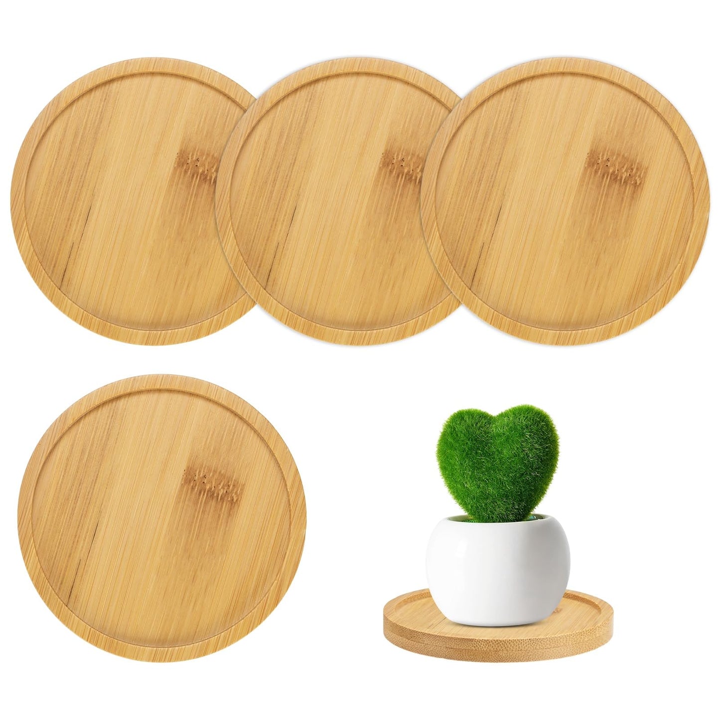 M METERXITY 4-Pack Bamboo Plant Saucer, 3.54 Inch / 9cm ID Round Flower Pot Plant Saucers for Indoor/Outdoor/Succulent, Wood Drip Tray [3.94 Inch/10cm OD]