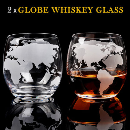 PONPUR Gifts for Men Dad Fathers Day, Whiskey Decanter Globe Set with 2 Ball Stones & 2 Glasses, Anniversary Birthday Gifts for Him Husband Boyfriend Brother, Cool Stuff Gift for Bourbon Scotch