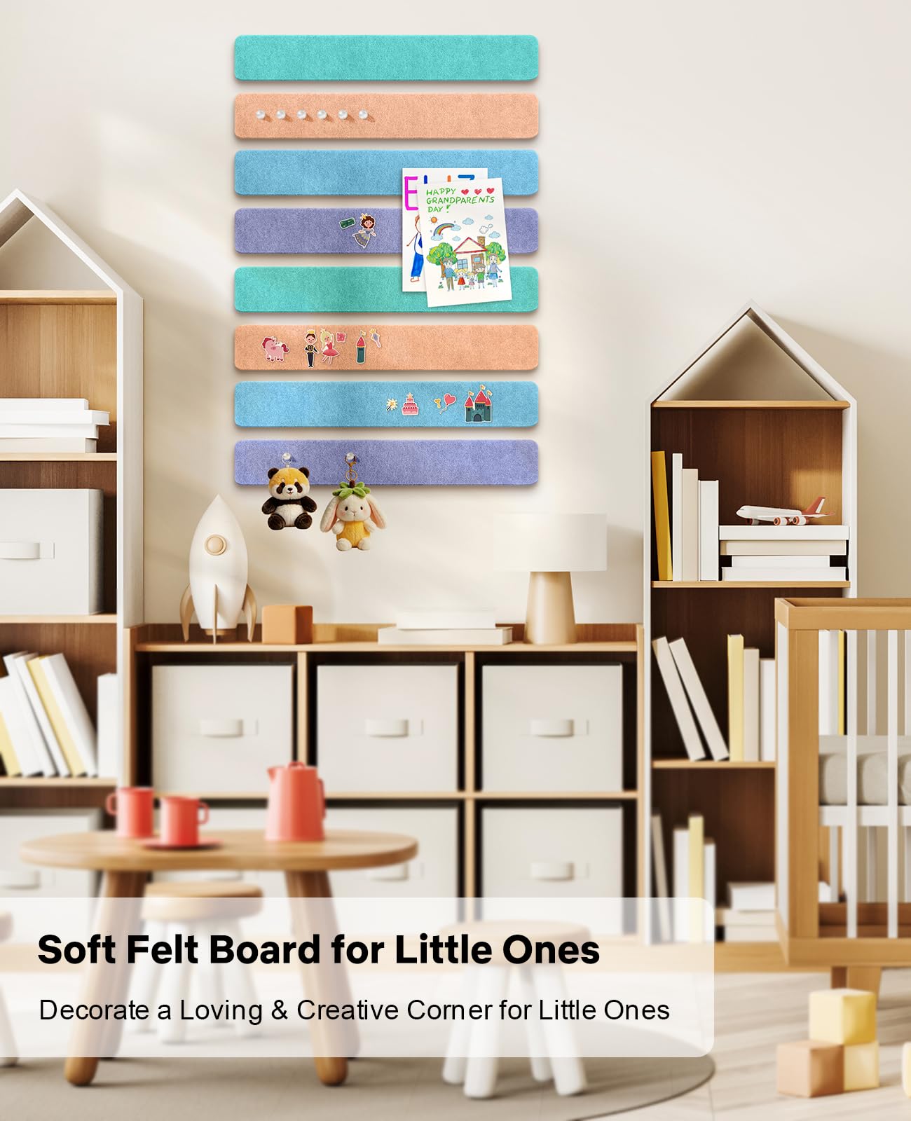 Small Cork Bulletin Board Tiles, Felt Wall Decor and Office Desk Accessories for Vision, Message Center, Picture and Prayer Board, Dorm, Room, Home Office Essentials and Organization(Coastal Haze)