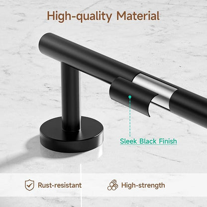 USHOWER Matte Black Bathroom Hardware Set, Modern 18-Inch Towel Bar Set Wall Mounted, Durable SUS304 Stainless Steel Bathroom Accessories Set, 8-Piece