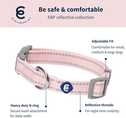 Blueberry Pet Essentials Reflective Dog Collar & Leash Set, Adjustable for Medium Dogs | Safe Walking Gear for Pet Parents, Puppy Training & Daily Use MediumDogs, Baby Pink