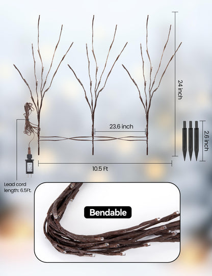 Brightown Lighted Branches - 60 LED Twig Pathway Lights, 3 Pack, 24 Inch, Warm White, Plastic, Model 124-14