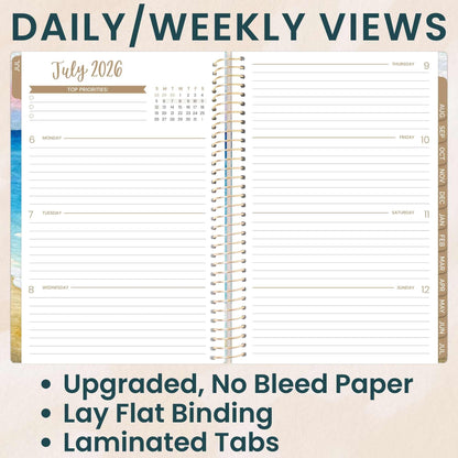 bloom daily planners 2026-2027 Planner - Academic Year (July 2026 - July 2027) Monthly & Weekly Soft Cover Planner for Women - 13 Month Calendar Agenda Book with Stickers - 5.5" x 8.25" - Coastal Calm