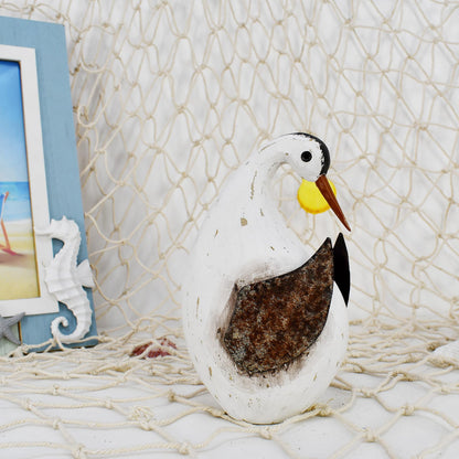 wovorins Wood Bird Statue Nautical Decor Decorative Rustic Seabird Sculpture Wooden Beach Themed Coastal Mediterranean Tabletop Decoration for Home Bathroom Living Room (M)