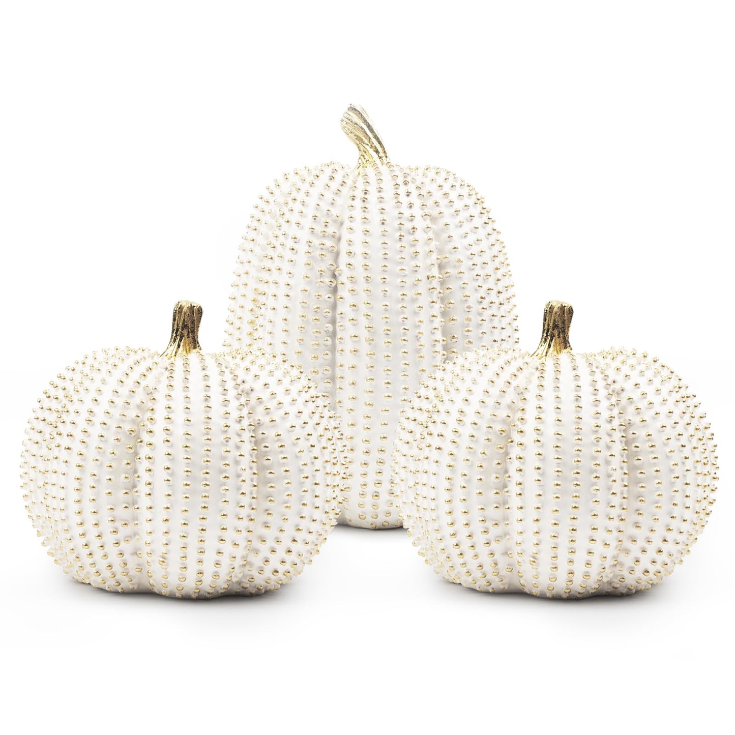 TaoQ C 3 PCS Large Thanksgiving Resin Pumpkin, Fall Pumpkin Figurines White and Gold Glitter Resin Pumpkin for Home Kitchen Halloween Thanksgiving Fall Harvest Decoration