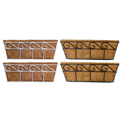 LaLaGreen Bundle (2 Pack, 30 Inch White + 2 Pack, 30 Inch Black) Window Flower Boxes Basket Outdoor, Balcony Planter Over The Rail, Deck Railing Metal Horse Troughs Fence Patio Porch Garden Decor