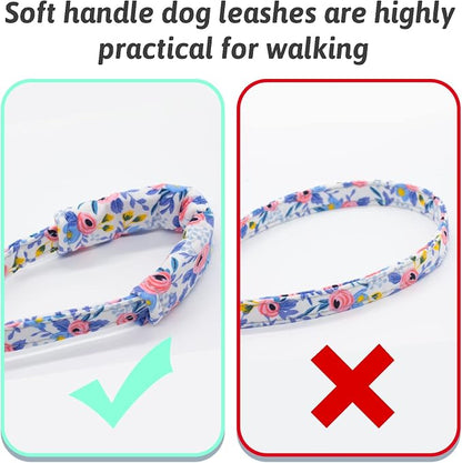 Dog Collar and Leash Set Girls Adjustable Puppy Collars with Floral Bow Tie for Small Medium Large Female Dogs, Blue Flower, XS