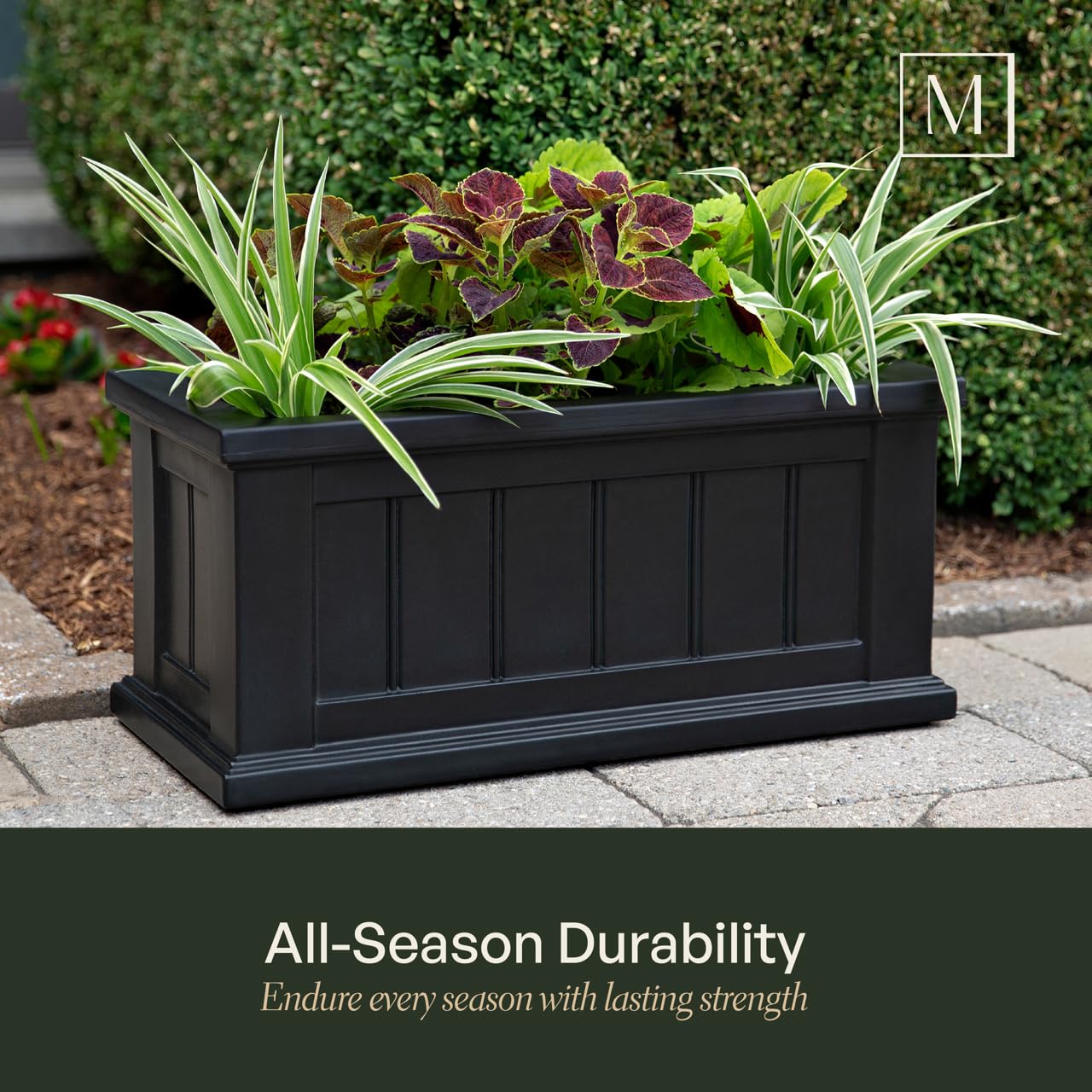 Mayne Cape Cod Rectangle Planter - White - 24in L x 11in W x 11in D - Polyethylene - Built-in Water Reservoir (4839-W)