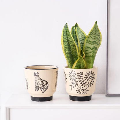 STHIE 5 Inch Ceramic Planters for Indoor Plants, Funny Small Plant Pots with Drainage, Unique Decorative Cute Flower Pot Panthers Round Flowerpots