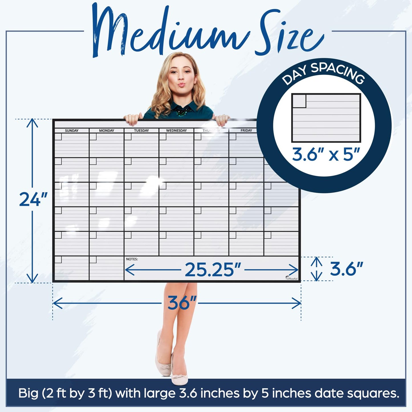 Large Dry Erase Calendar for Wall, 24x36, Large Wall Calendar Dry Erase, Big White Board for Office, Home & School, Giant Erasable Whiteboard, Jumbo Monthly Undated Reusable White Board Planner