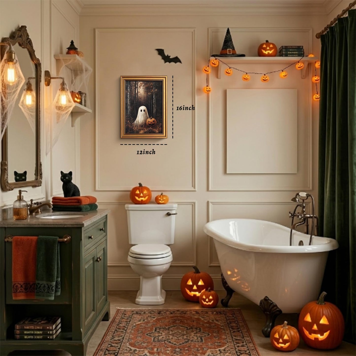 YHCTHT Gold Framed Halloween Wall Art, Ghosts Pumpkin Pictures Wall Decor