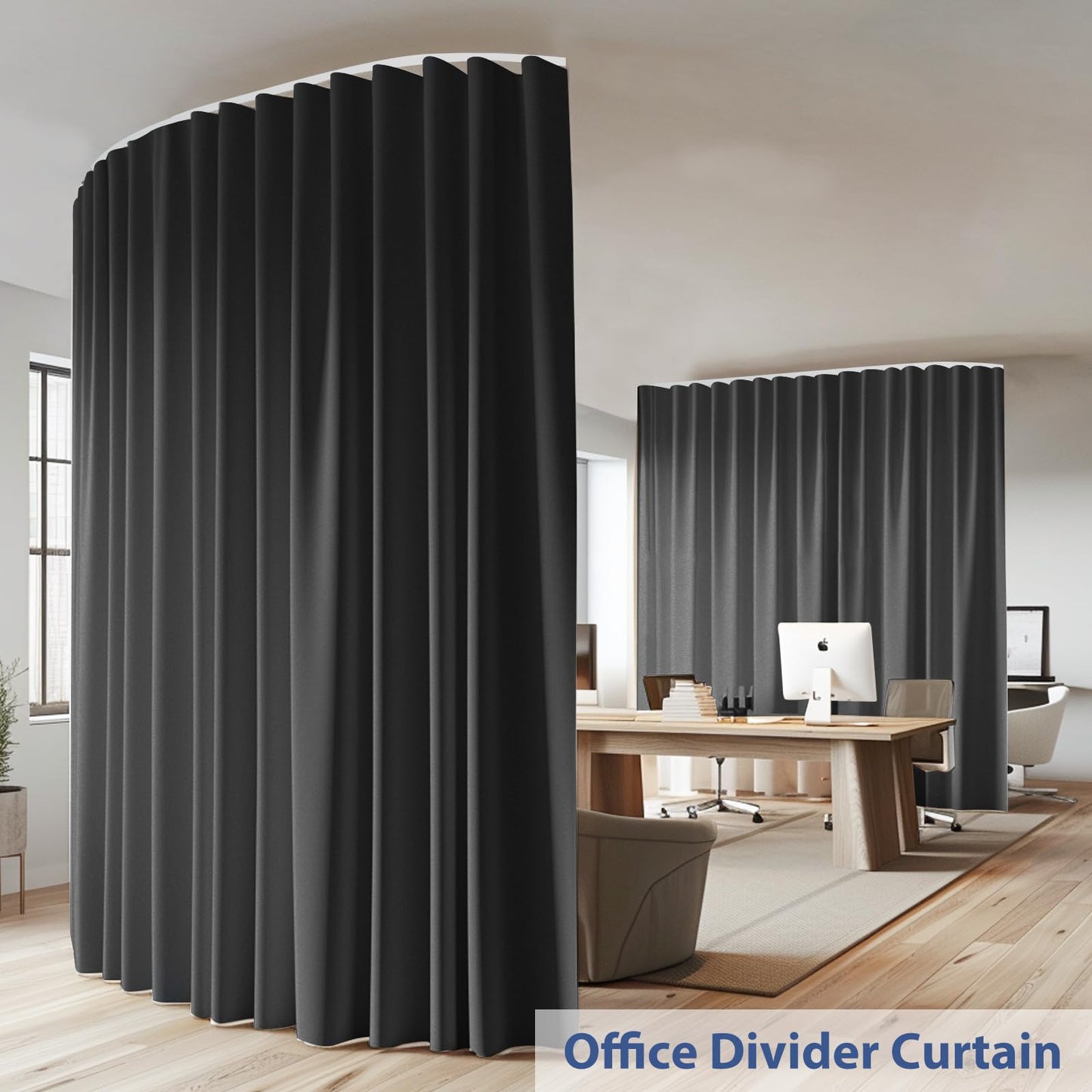 cbsroro Room Divider Ceiling Mounted Curtains Track Sets Extra Wide Blackout Curtain Flexible Tracks for Bedroom Privacy Partition Separator, 1 Panel Black Drape and White Rail, W8.3 x H8ft