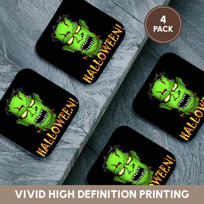 3dRose cst_53348_1 Frankenstein Halloween 2 on Black Soft Coasters, Set of 4
