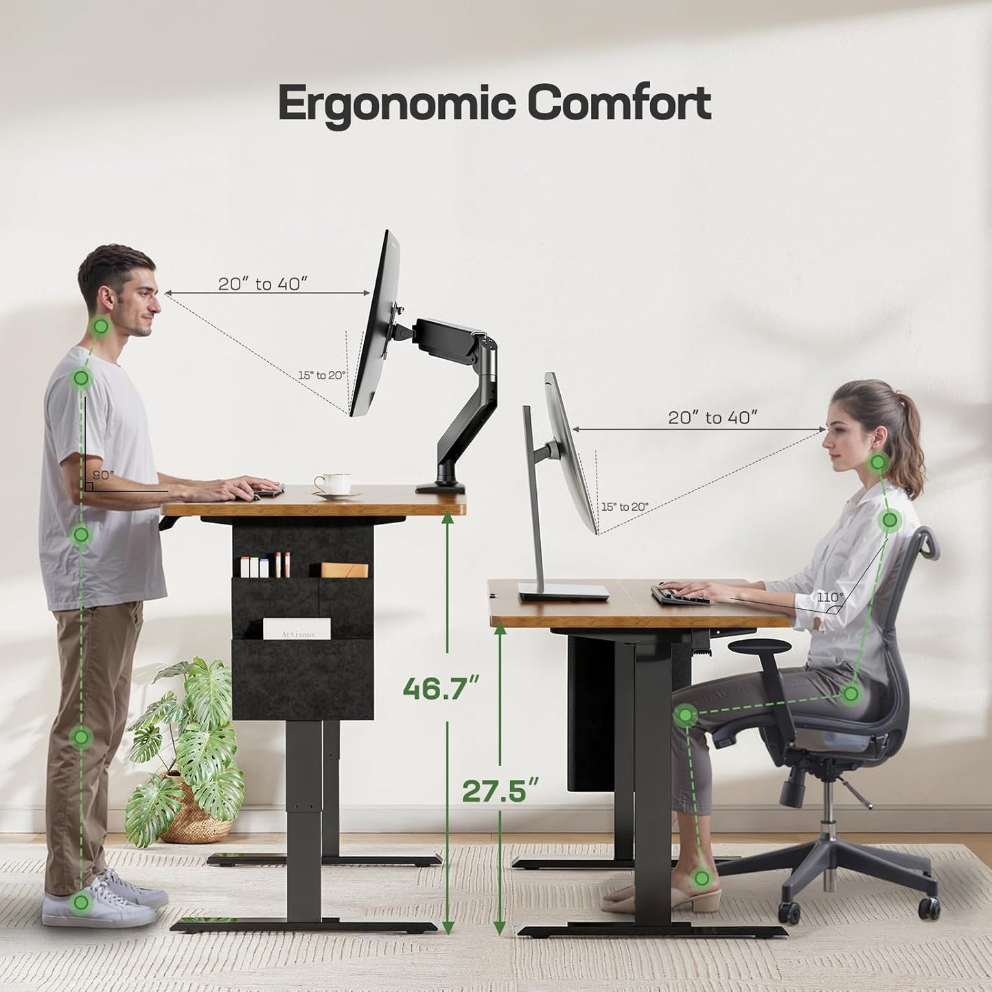 Marsail 55x24 Electric Standing Desk - Adjustable Height Computer Desk with Memory Presets, Storage Bag & Cable Management for Home Office & Gaming Workstations