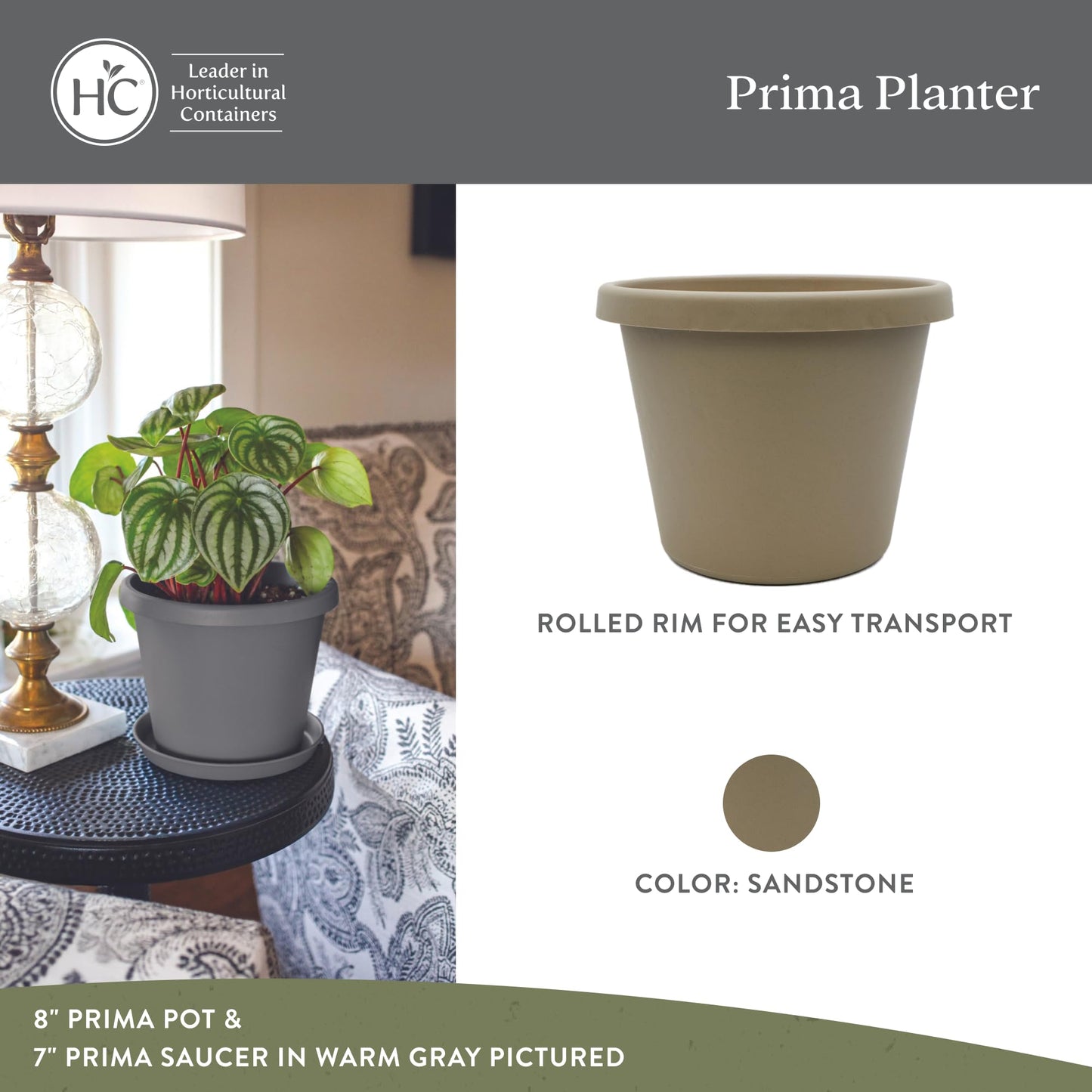 The HC Companies 20 Inch Prima Round Planter Pots with Drainage Holes and Rolled Rim, Lightweight UV-Resistant Plastic Indoor & Outdoor Planters, 2-Pack Flower Pots for Garden & Home Decor, Sandstone
