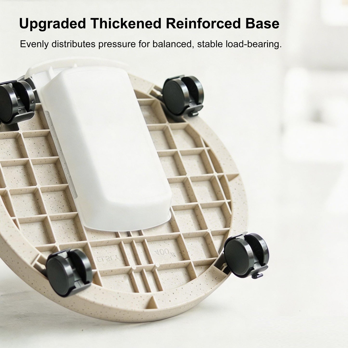 SOLEISLAND 11 Inch Round Plant Caddy 4 Pack, Flower Pot Rolling Tray with Lockable Wheels & Drawer Drainage Reservoir, Heavy Duty Garden Plant Stand, Light Beige