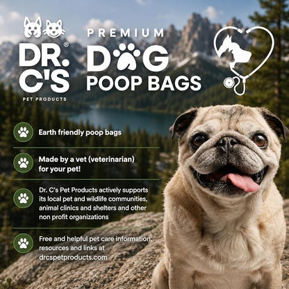100% Certified Compostable Dog Poop Bags - Dr. C's Premium Dog Poop Bags - 270 Bags / 18 Rolls, Extra thick, Leak Proof, Unscented, Plant Based and Earth Friendly