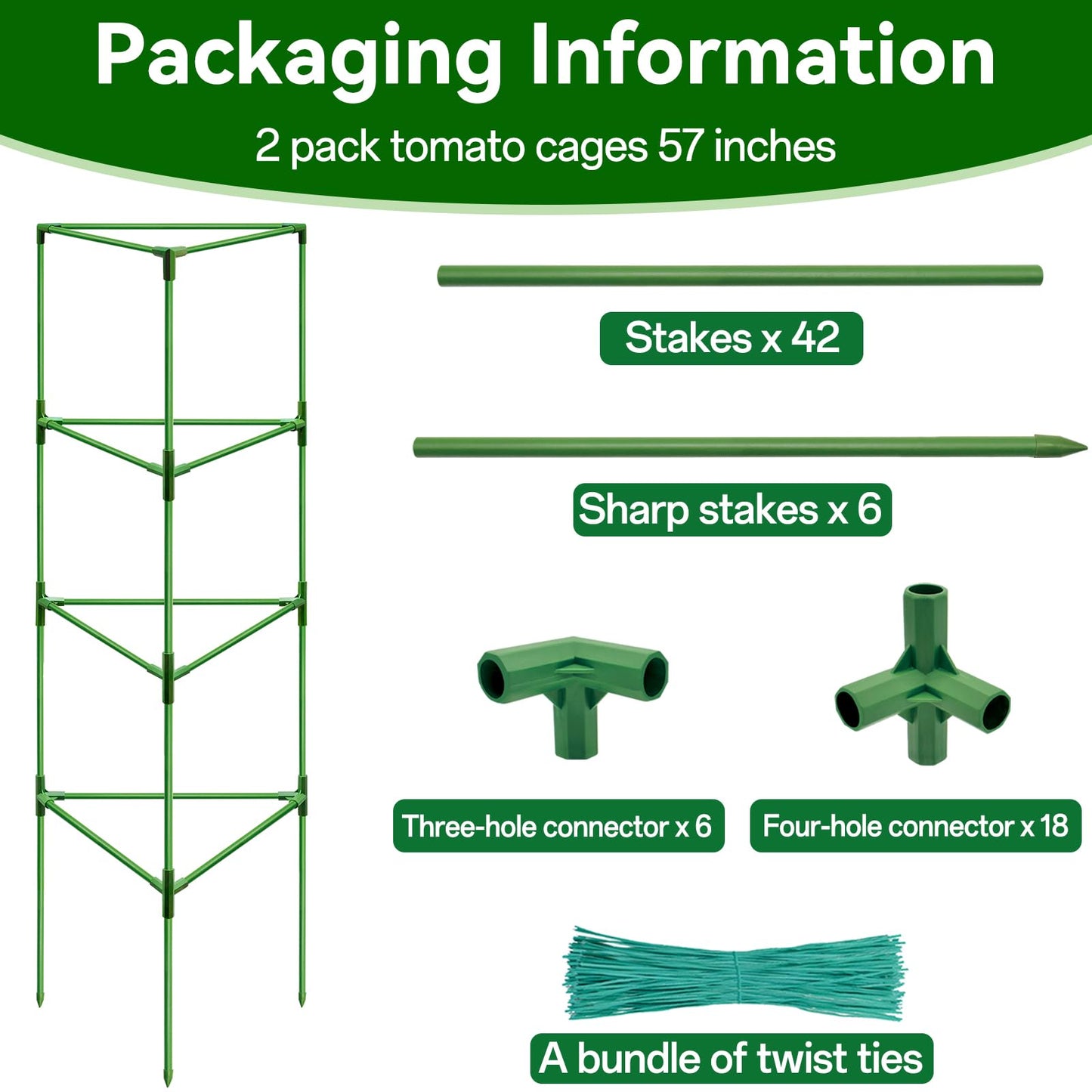 Halatool 57 Inch Tall Tomato Cages, 2 Pack Heavy Duty Metal Plant Supports Stakes for Garden, Adjustable Foldable Steel Trellis for Climbing Plants Cucumbers Peppers Cherry Flowers Vegetables Fruits