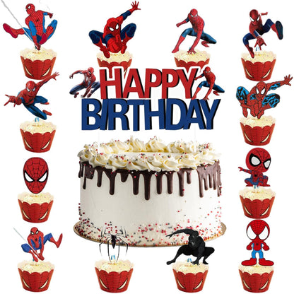 25PCS Spider Cake Toppers, Cute Cartoon Cupcake Toppers, Spider Themed Birthday Party Cake Decorations & Party Supplies