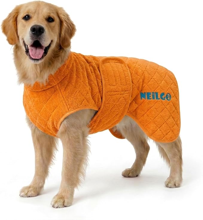 Fast Drying Double-Layer Dog Robe, 720g Heavyweight Dog Bathrobe, Super Absorbent Dog Towels for Drying Large Dogs, Bamboo Cotton Warm Dog Pajamas, Orange