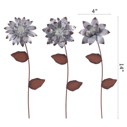 Topadorn 3-Pack Glow-in-the-Dark Metal Flower Garden Stakes, 14" Weatherproof Outdoor Plant Picks, Rustic Yard Art for Lawn & Patio