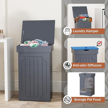Function Home Trash Can Cabinet, 13 Gallon Kitchen Garbage Can, Wood Recycling Trash Bin, Freestanding Dog Proof Trash Can, Farmhouse Trash Cabinet with Lid for Home Kitchen Bathroom, Grey