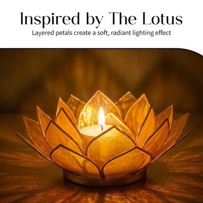 Om Gallery Gemstone Lotus Tealight Holder - Handcrafted Capiz Shell Design for Soft Glow, Elegant Home & Table Decor, Wedding Centerpieces, Votive Candle Styling, and Thoughtful Gifting - Amber