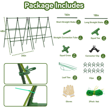 2 Pack Cucumber Trellis, 34"×48" Garden Trellis for Climbing Plants Outdoor, A-Frame Vegetable Trellis for Raised Bed, Support for Tomatoes, Squash, Zucchini, Vegetables & Flowers