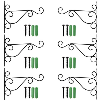 Fasmov 6 Pack Hanging Plant Brackets, 10" Sturdy Iron Wall Mount Flower Basket Hook Indoor Outdoor Bracket for Hanging Bird Feeders, Lanterns, Planters, Wind Chimes, Ornaments with Screws (Black)