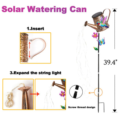 Solar Watering Can with Lights Outdoor Garden, 41in Large Hummingbird Garden Stake Lights, Waterproof Decoration for Yard Lawn Pathway, Gifts for Mom Grandma Women Birthday Gardening Gift