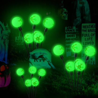 MOUOUSO Solar Halloween Lights，2 Pack Outdoor Halloween Decorations Lights, 12LED Green Eyeball Swaying Lamps for Garden Decor, Yard, Lawn, Party Decorations