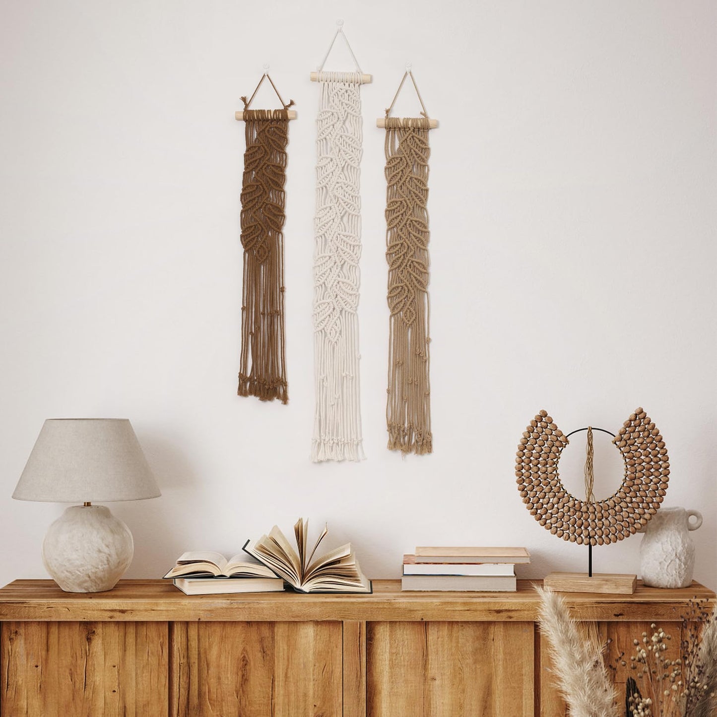 HVEST 3 Pcs Small Macrame Wall Hanging Boho Decor Handmade Woven Tapestry for Bedroom, Brown Macrame Wall Art for Living Room Nursery Apartment Office Home Decor
