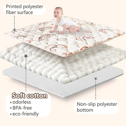 Baby Play Mat, 50x50 Playpen Mat with Super Soft Touch, Activity Mat with Upgraded Anti-Slip Bottom, Machine Washable Crawling Mat for Floor & Picnic(Boho Rainbow)