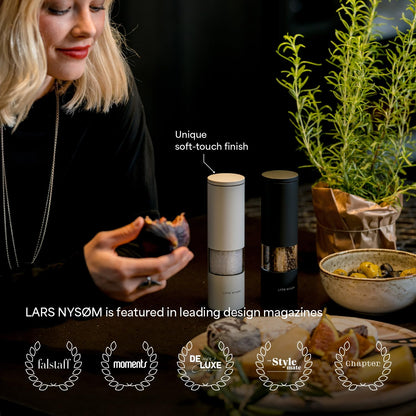 LARS NYSØM Salt and Pepper Grinder Set 2 pieces I Salt Pepper Mill with Adjustable Ceramic Grinder I Design Spice Grinder Set Manual (Sage Green)