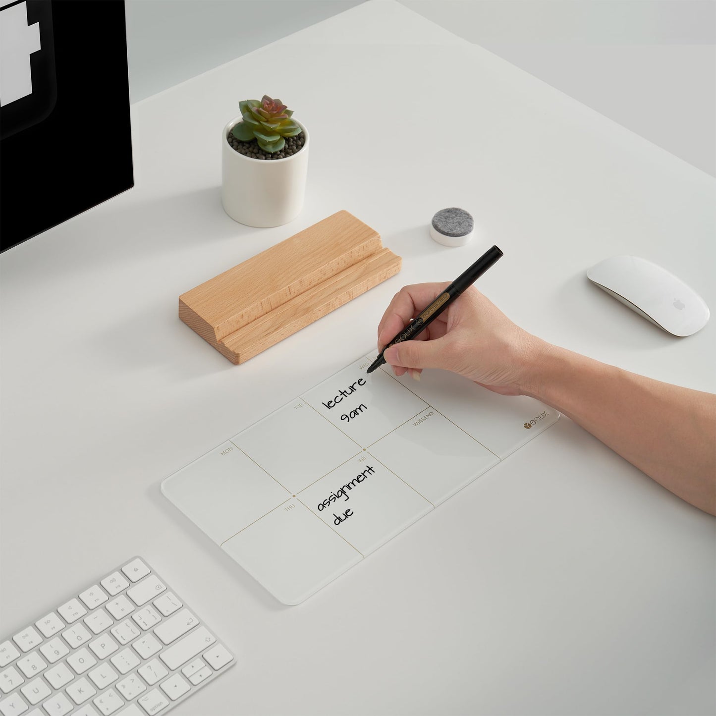 Desktop Glass Weekly Planner Whiteboard with Detachable Wood Stand,Small Portable Dry Erase Calendar to Do List White Board 12x6 for Office, Home, Schools, Marker&Eraser Included, Yeoux