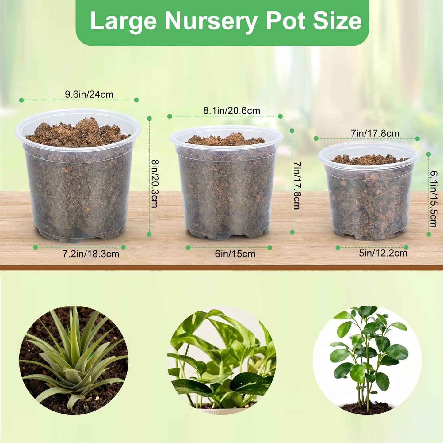 SLMKHHU 45 Pack 7/8/10 Inch Clear Nursery Pots with Drainage Holes,Higher Large Gallon Clear Plastic Pots for Plants,Plant Seedling Pot for Indoor & Outdoor Gardening
