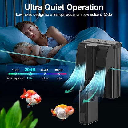 Hang On Back Aquarium Filter Up 20 Gallons Fish Tanks, 3-Stage Multi-Stage Filtration with Surface Skimmer, Ultra Quiet HOB Power Waterfall Filter for Freshwater
