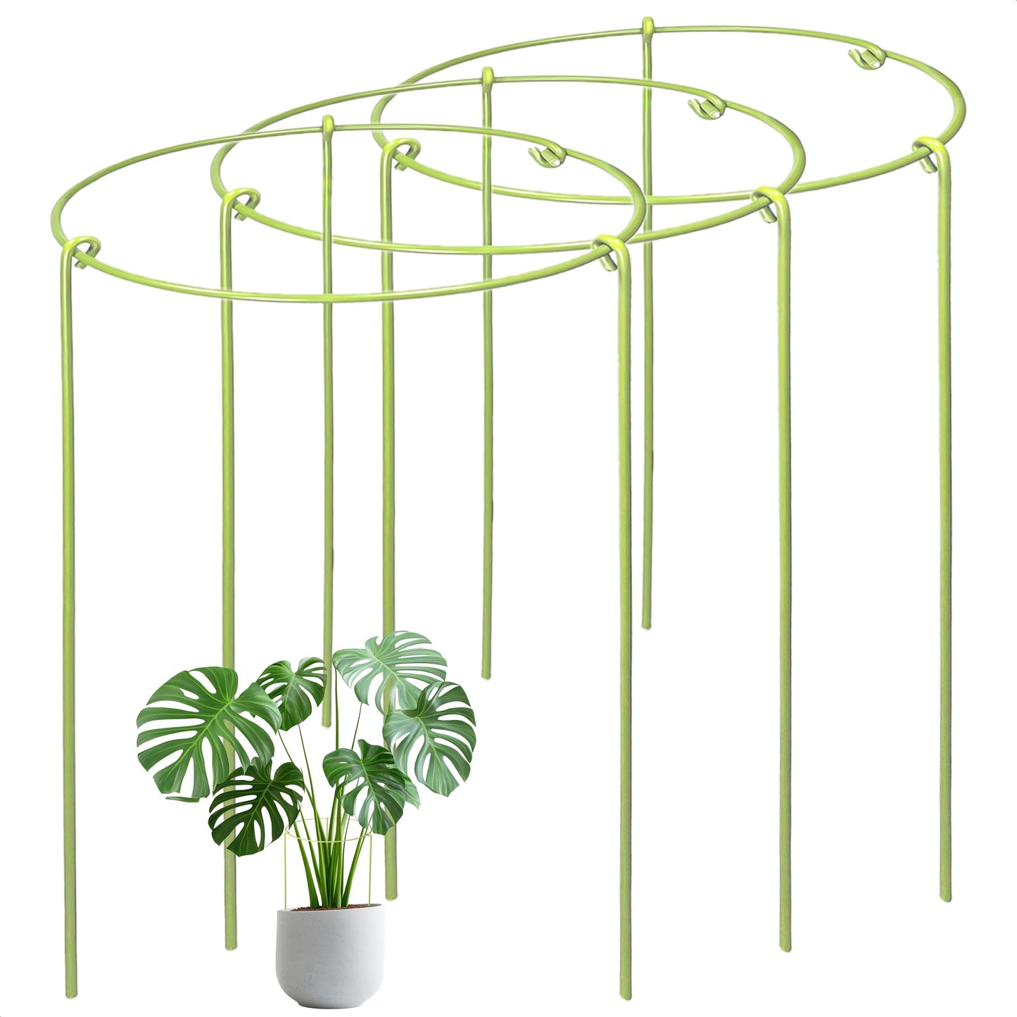 3-Pack Heavy Duty Plant Stakes and Supports for Indoor Outdoor Plants, Metal Support Stakes & Cage Rings, Ideal for Monstera, Peonies, Roses (10" W x 17" H)